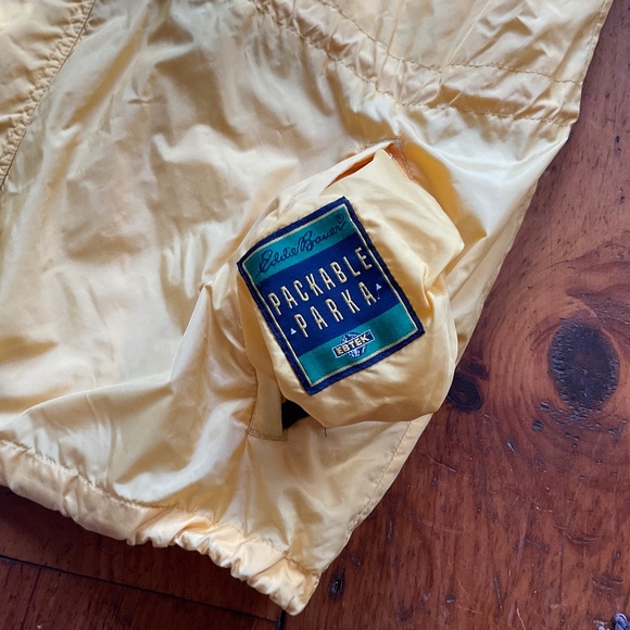 Ebtek Eddie Bauer Rain Coat Yellow Vented Men's Roll Up Hood LIghtweight -Large - Picture 8 of 11